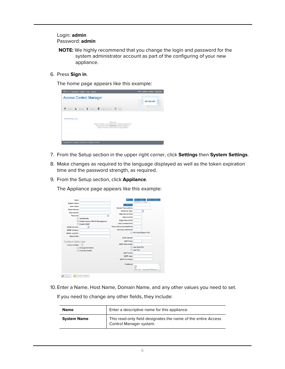 Press sign in, From the setup section, click appliance | Avigilon Access Control Manager - Avigilon Workflow Guide User Manual | Page 10 / 119