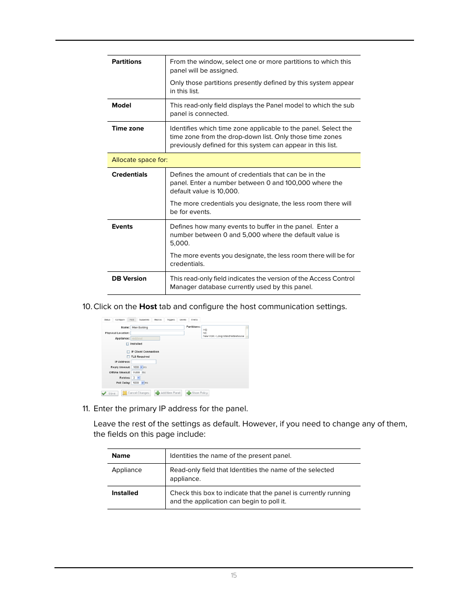 Enter the primary ip address for the panel | Avigilon Access Control Manager - Avigilon Workflow Guide User Manual | Page 19 / 119