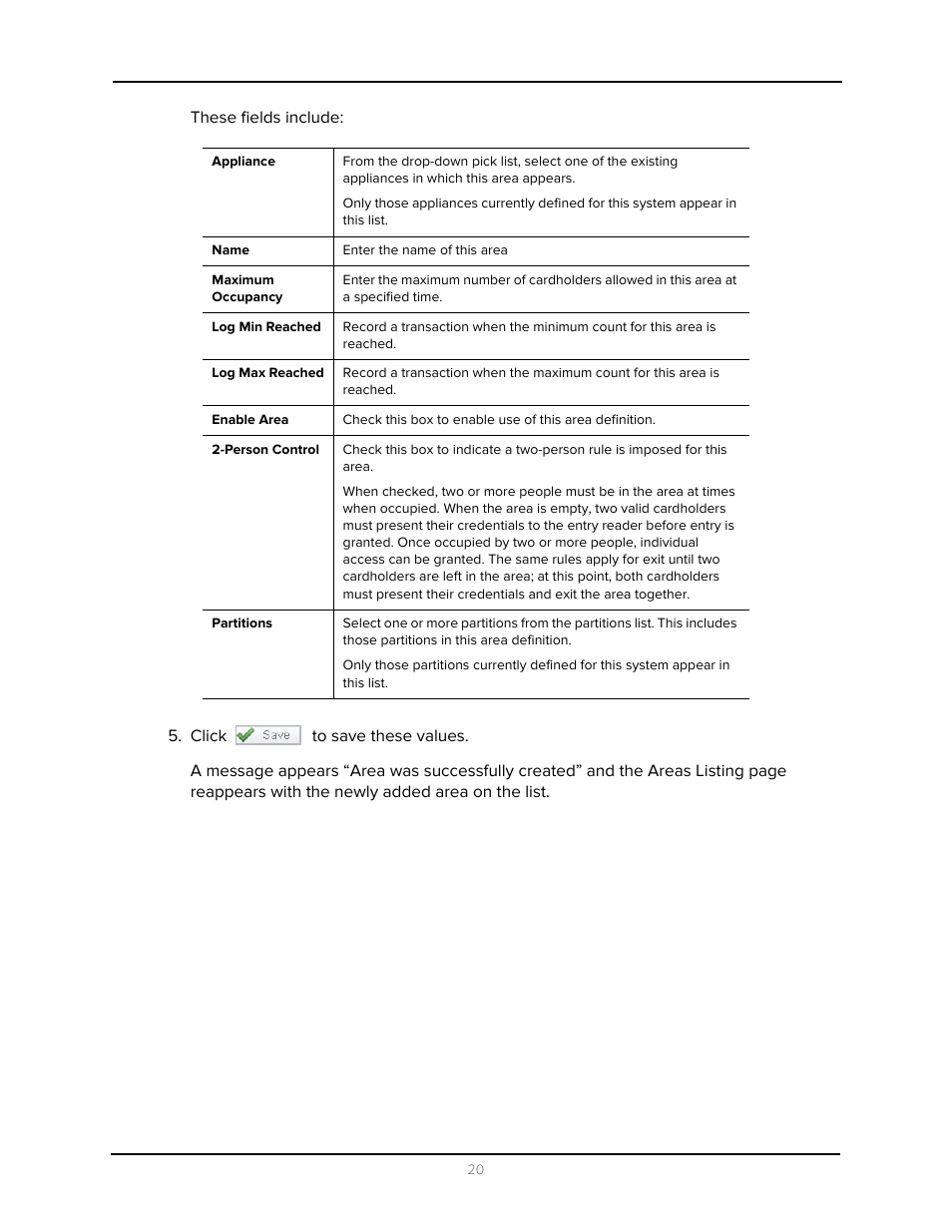 Click to save these values | Avigilon Access Control Manager - Avigilon Workflow Guide User Manual | Page 24 / 119