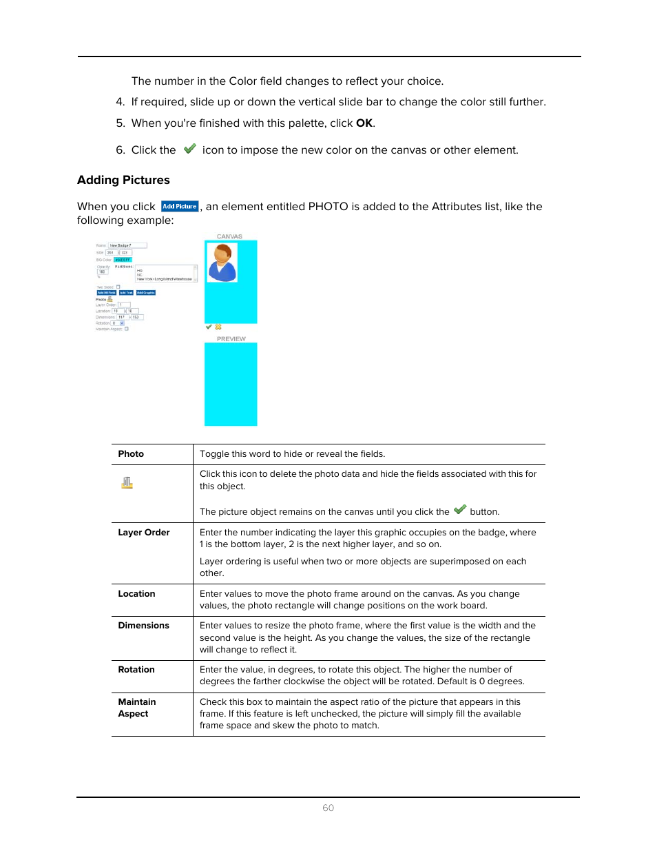 When you're finished with this palette, click ok, Adding pictures | Avigilon Access Control Manager - Avigilon Workflow Guide User Manual | Page 64 / 119