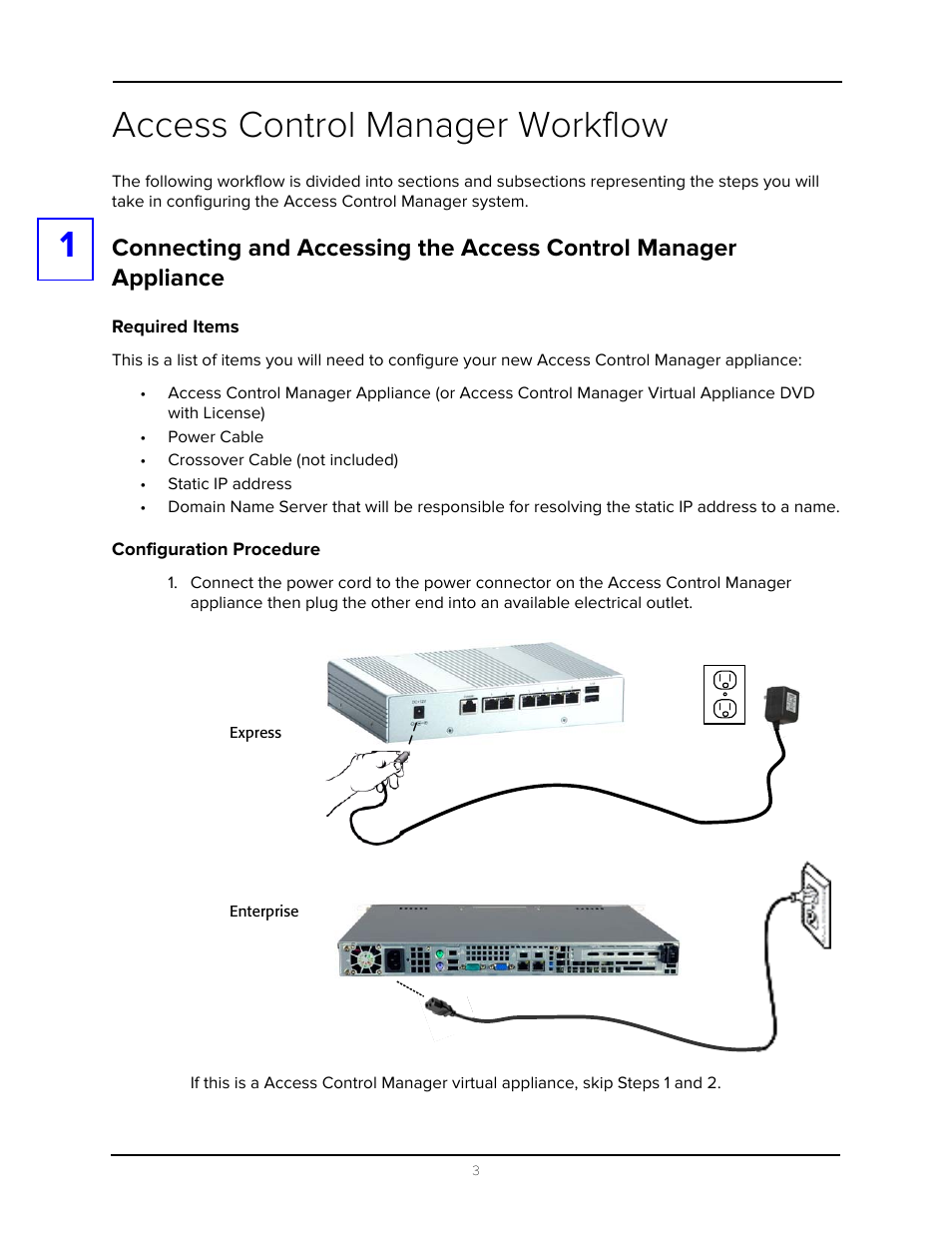 Access control manager workflow, Required items, Configuration procedure | Appliance, Required items configuration procedure | Avigilon Access Control Manager - Avigilon Workflow Guide User Manual | Page 7 / 119