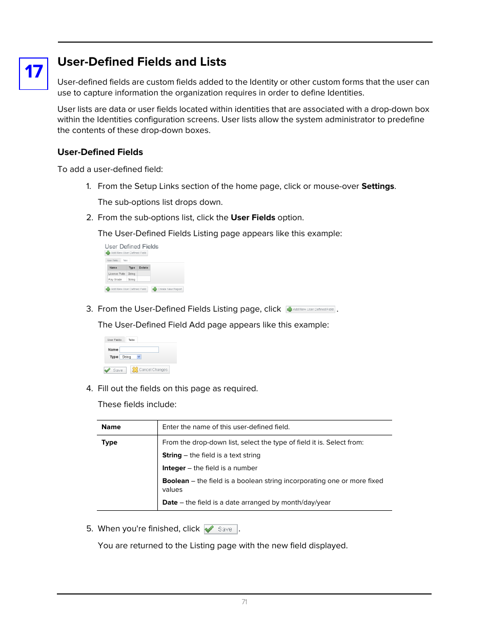 User-defined fields and lists, User-defined fields, When you're finished, click | Avigilon Access Control Manager - Avigilon Workflow Guide User Manual | Page 75 / 119