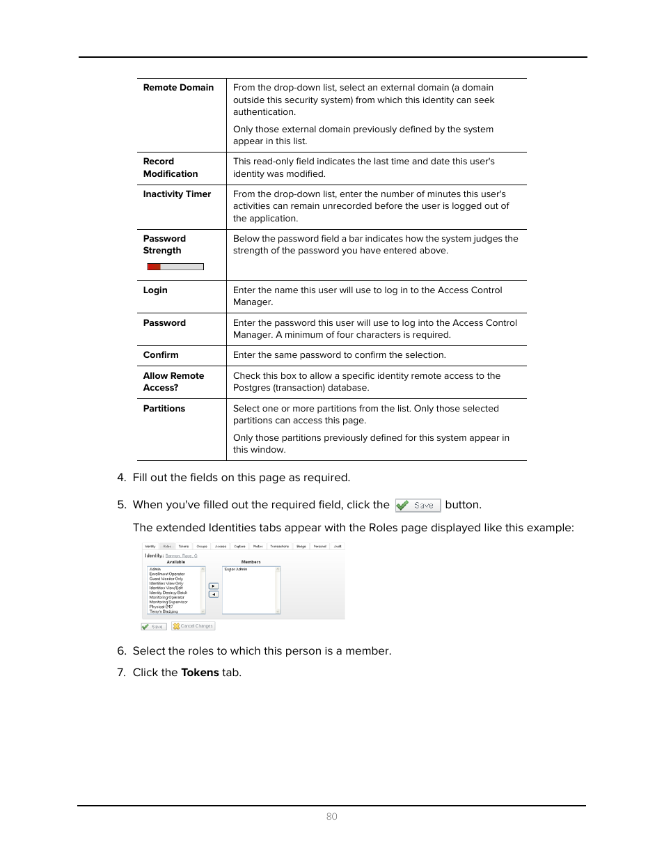 Select the roles to which this person is a member, Click the tokens tab | Avigilon Access Control Manager - Avigilon Workflow Guide User Manual | Page 84 / 119