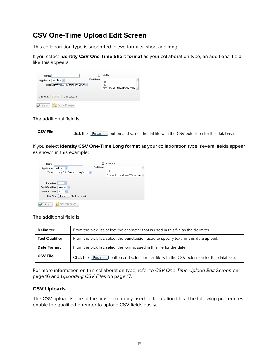 Csv one-time upload edit screen, Csv uploads, R to csv one-time upload edit screen on | Avigilon Access Control Manager - Collaboration User Manual | Page 21 / 36