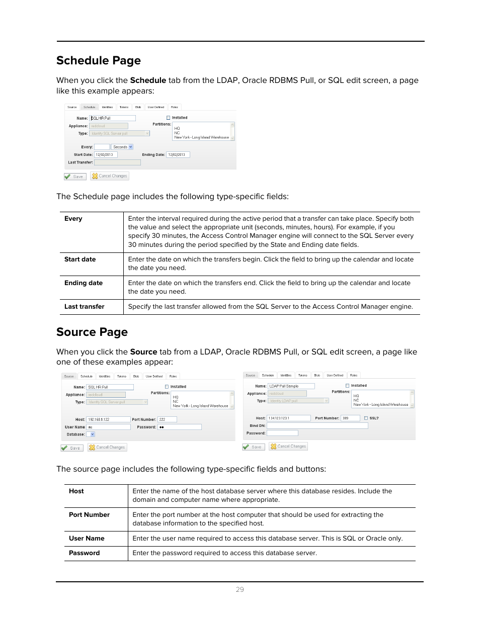 Schedule page, Source page | Avigilon Access Control Manager - Collaboration User Manual | Page 34 / 36