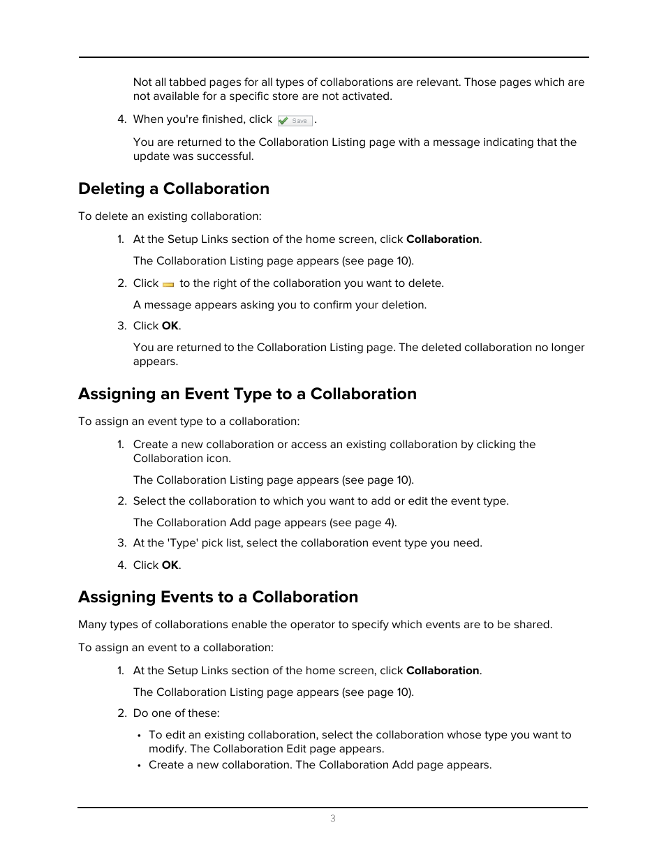 Deleting a collaboration, Assigning an event type to a collaboration, Assigning events to a collaboration | Avigilon Access Control Manager - Collaboration User Manual | Page 8 / 36