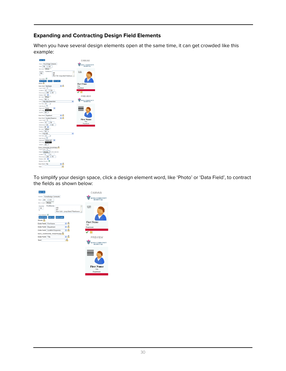 Expanding and contracting design field elements | Avigilon Access Control Manager - Identity Enrollment and Credentialing User Manual | Page 34 / 60