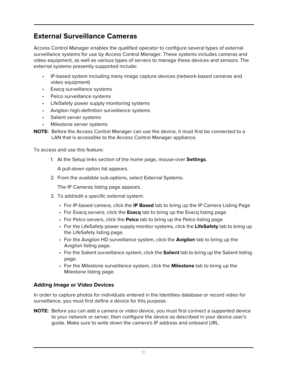 External surveillance cameras, Adding image or video devices | Avigilon Access Control Manager - Identity Enrollment and Credentialing User Manual | Page 55 / 60