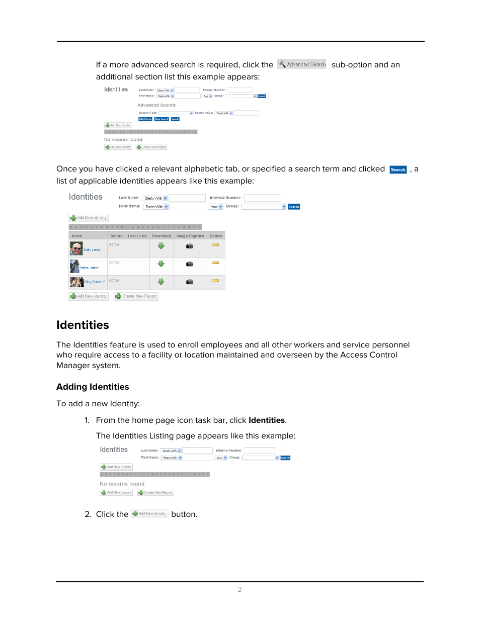 Identities, Adding identities | Avigilon Access Control Manager - Identity Enrollment and Credentialing User Manual | Page 6 / 60