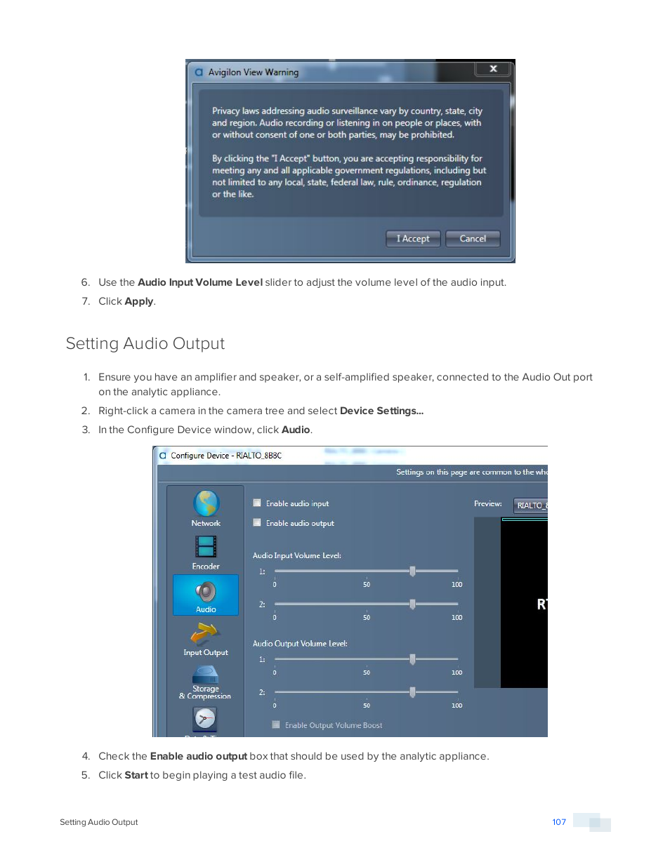 Setting audio output | Avigilon View User Manual | Page 107 / 127