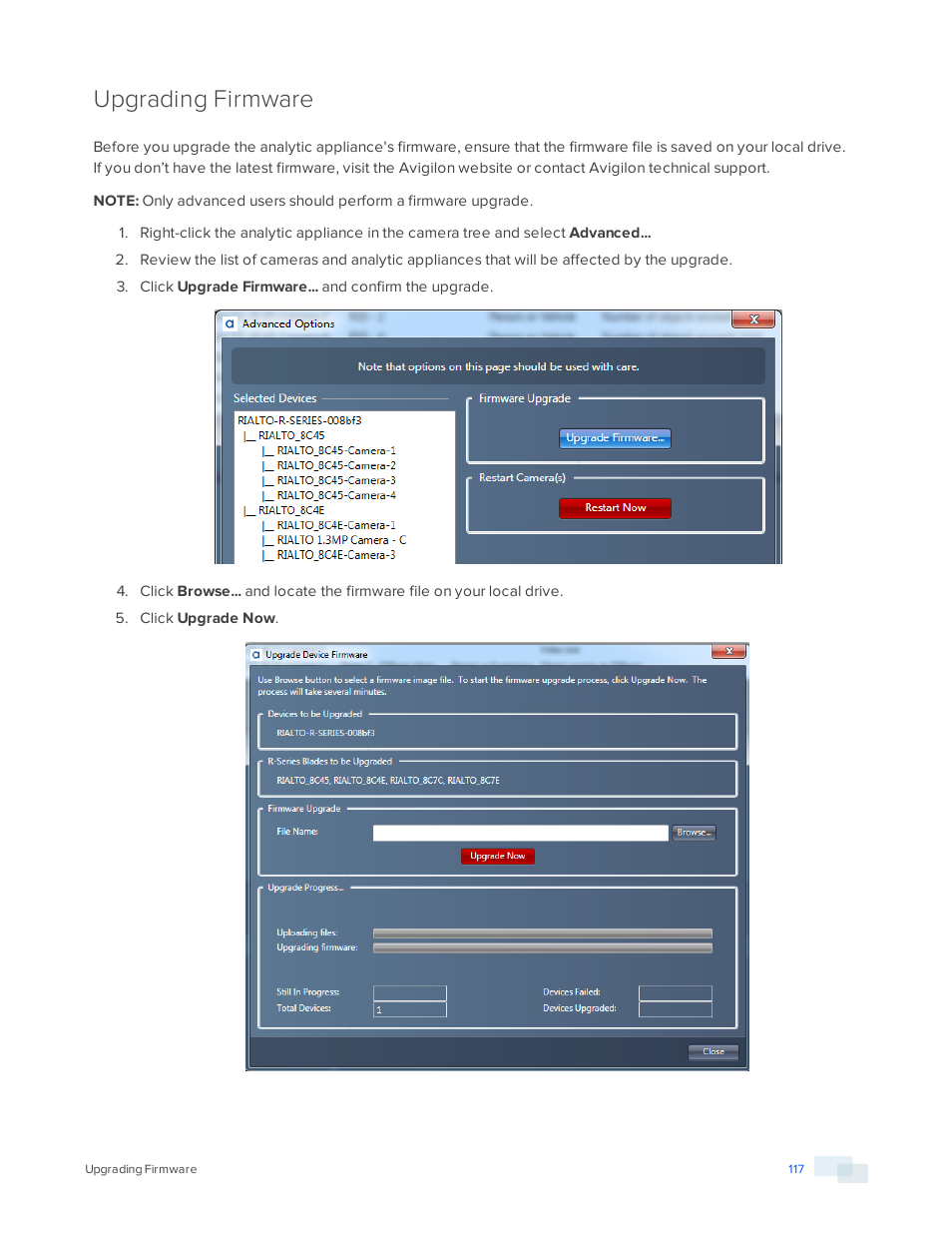 Upgrading firmware | Avigilon View User Manual | Page 117 / 127