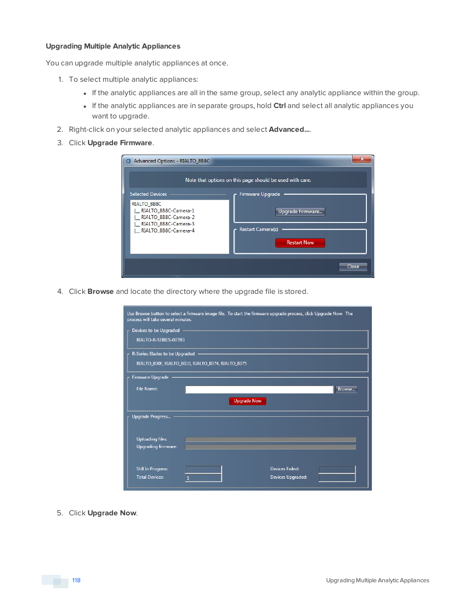 Upgrading multiple analytic appliances | Avigilon View User Manual | Page 118 / 127