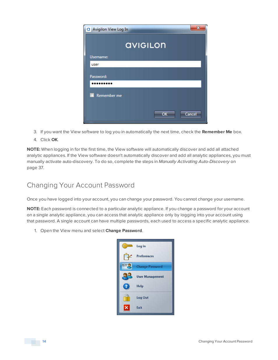 Changing your account password | Avigilon View User Manual | Page 14 / 127