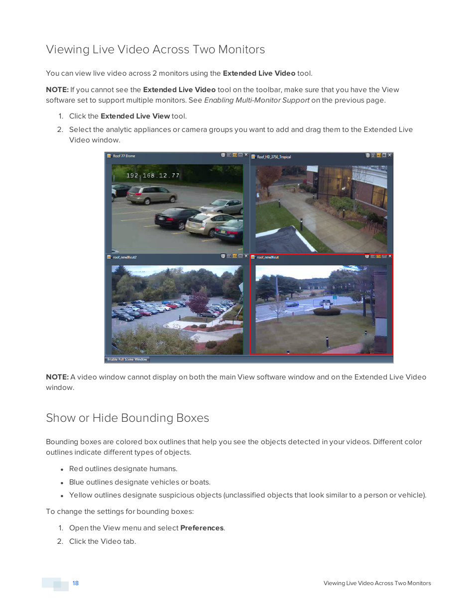 Viewing live video across two monitors, Show or hide bounding boxes | Avigilon View User Manual | Page 18 / 127