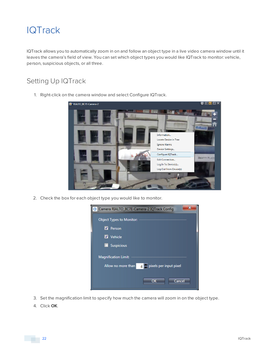 Iqtrack, Setting up iqtrack | Avigilon View User Manual | Page 22 / 127