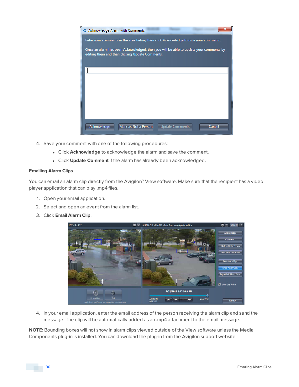 Emailing alarm clips | Avigilon View User Manual | Page 30 / 127