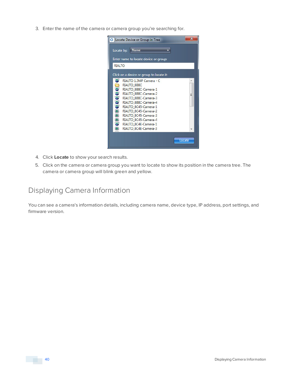 Displaying camera information | Avigilon View User Manual | Page 40 / 127