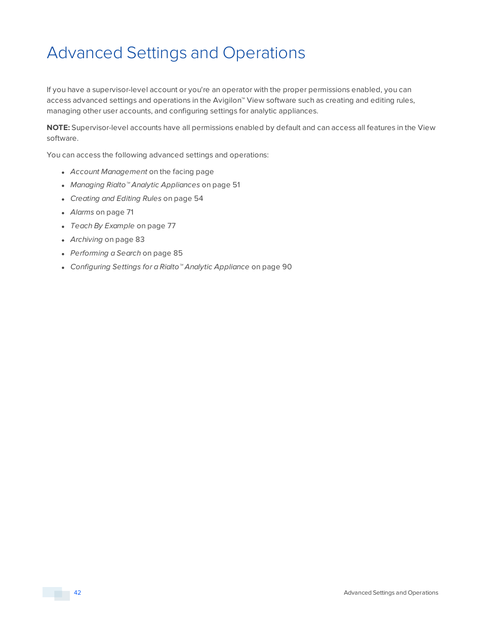 Advanced settings and operations | Avigilon View User Manual | Page 42 / 127