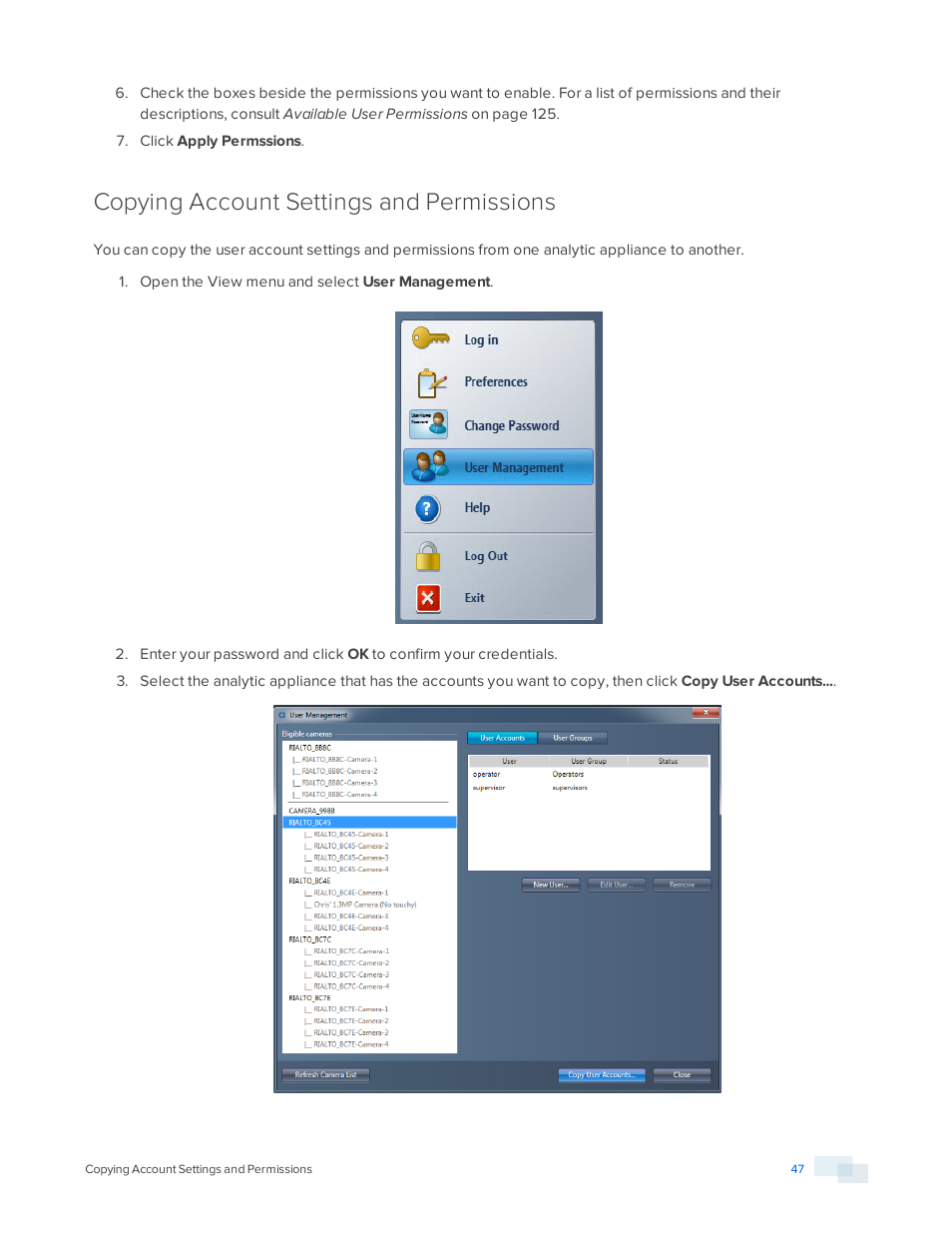 Copying account settings and permissions | Avigilon View User Manual | Page 47 / 127