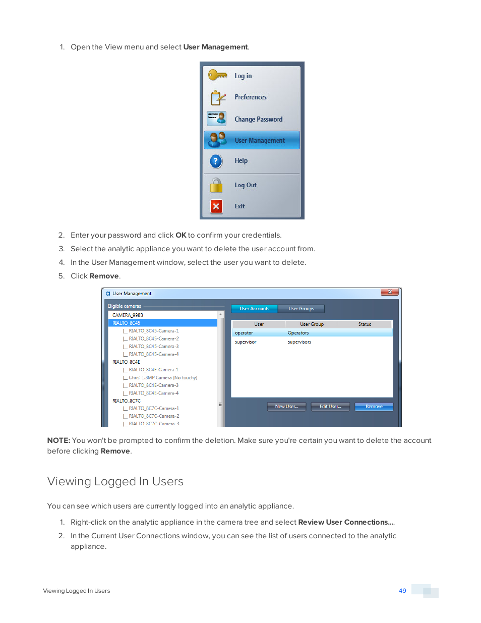 Viewing logged in users | Avigilon View User Manual | Page 49 / 127