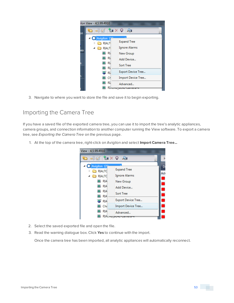 Importing the camera tree | Avigilon View User Manual | Page 53 / 127