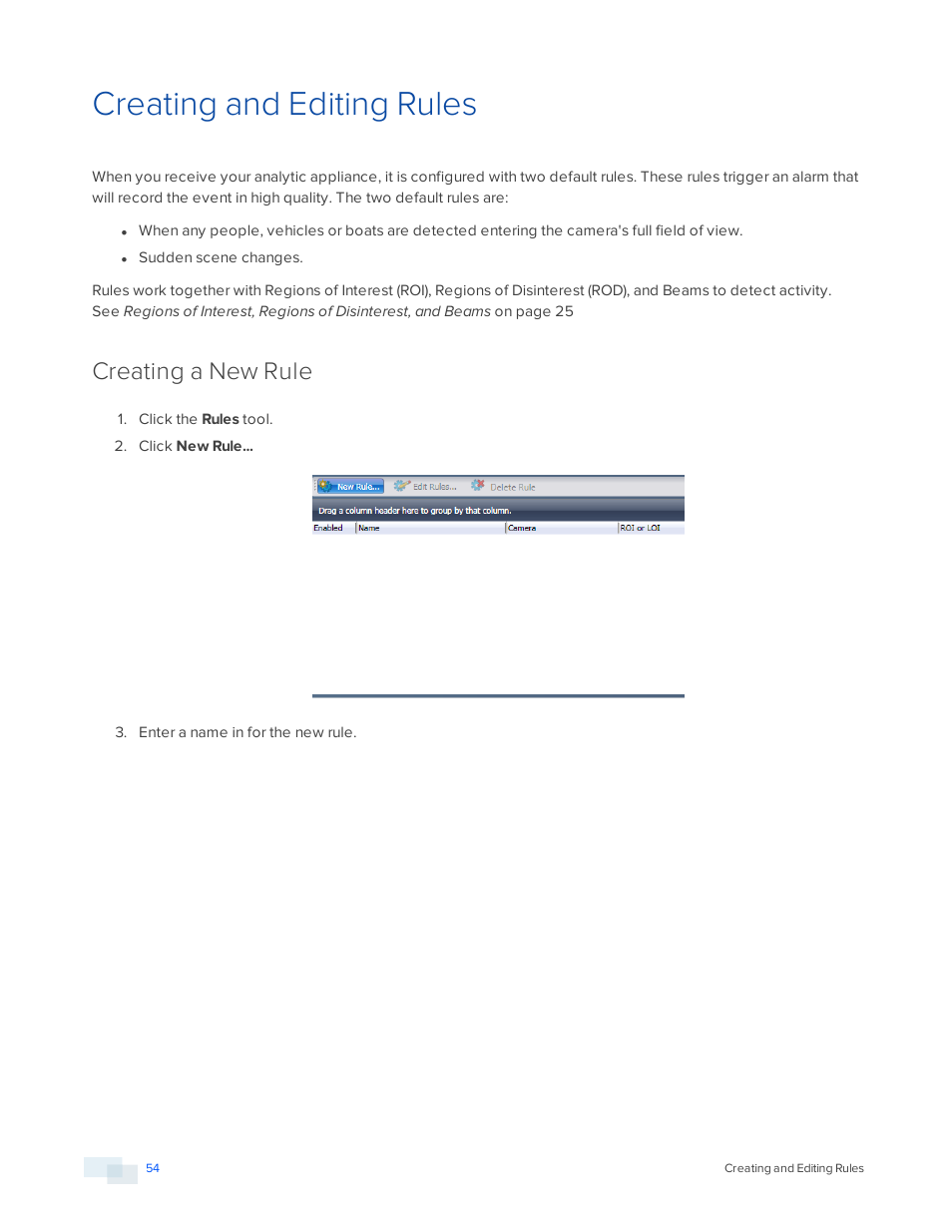 Creating and editing rules, Creating a new rule | Avigilon View User Manual | Page 54 / 127