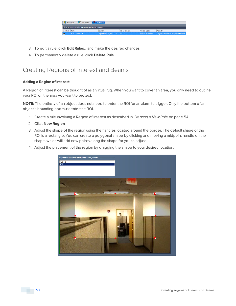 Creating regions of interest and beams, Adding a region of interest | Avigilon View User Manual | Page 58 / 127