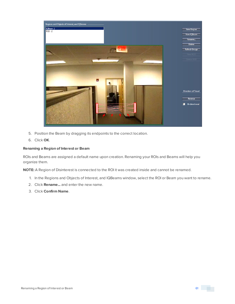 Renaming a region of interest or beam | Avigilon View User Manual | Page 61 / 127