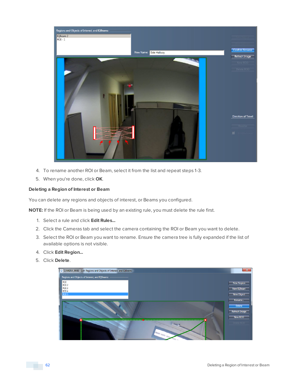 Deleting a region of interest or beam | Avigilon View User Manual | Page 62 / 127