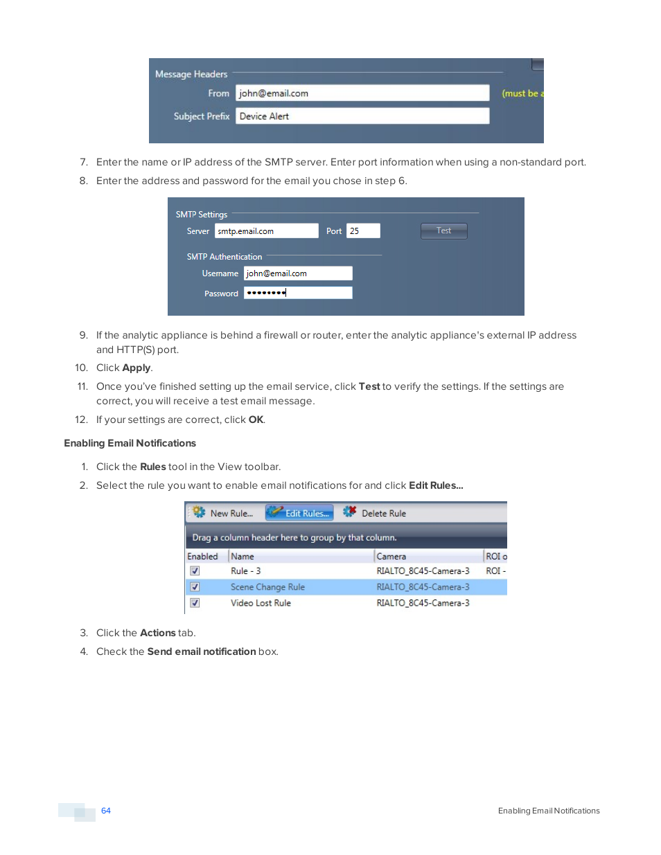 Enabling email notifications | Avigilon View User Manual | Page 64 / 127