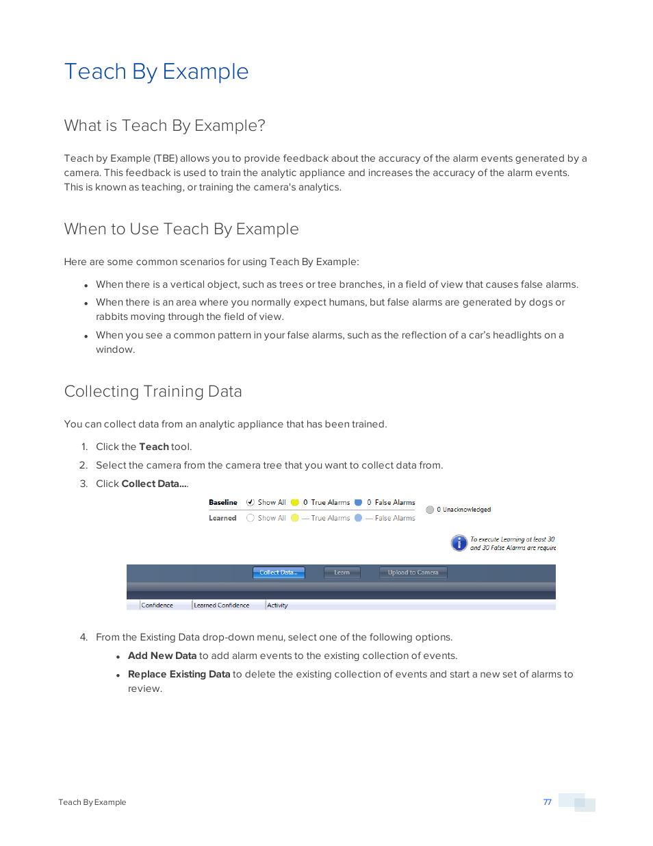 Teach by example, What is teach by example, When to use teach by example | Collecting training data | Avigilon View User Manual | Page 77 / 127