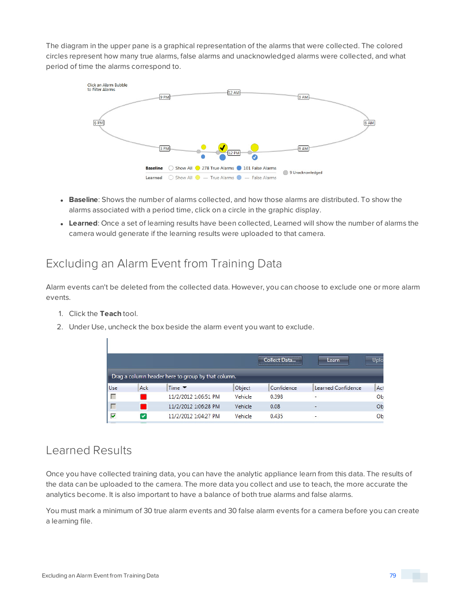 Excluding an alarm event from training data, Learned results | Avigilon View User Manual | Page 79 / 127