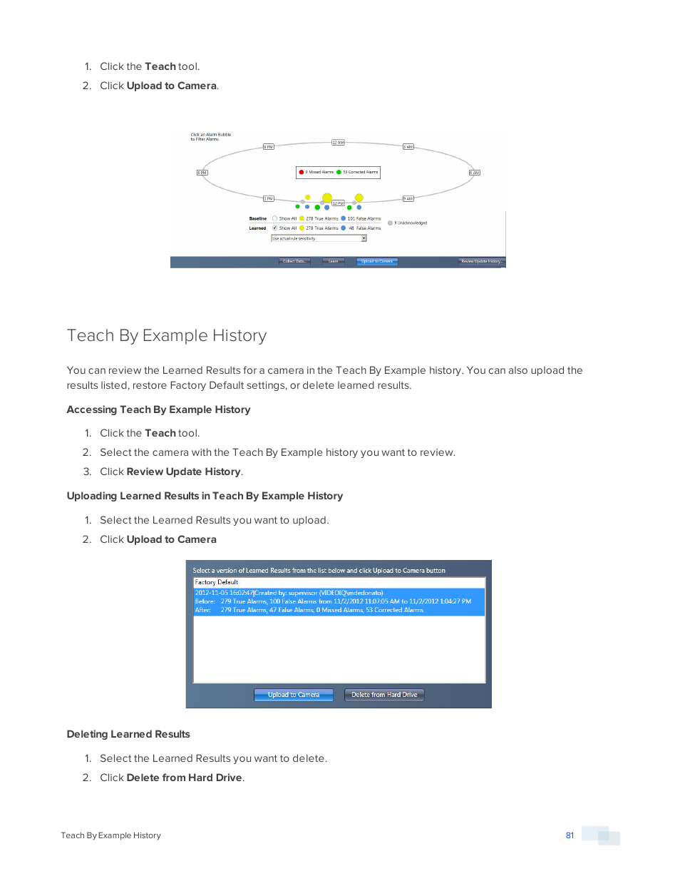 Teach by example history, Accessing teach by example history, Deleting learned results | Avigilon View User Manual | Page 81 / 127