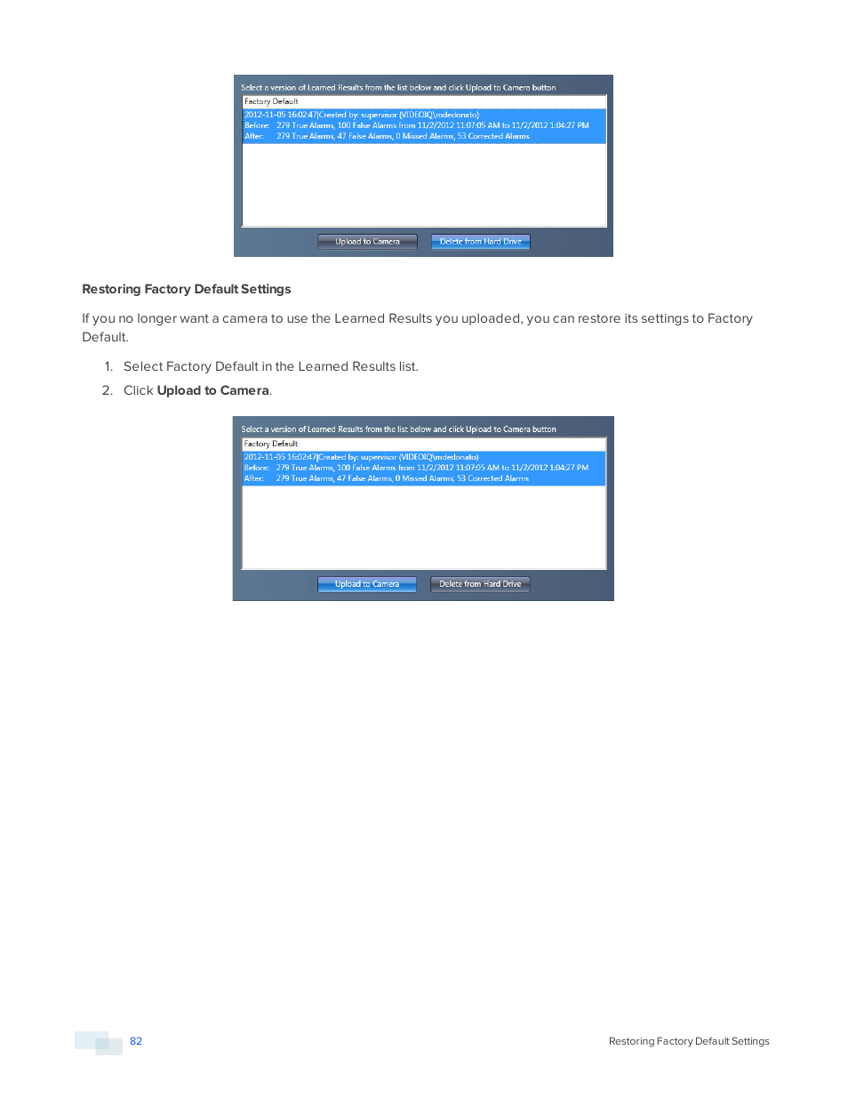 Restoring factory default settings | Avigilon View User Manual | Page 82 / 127