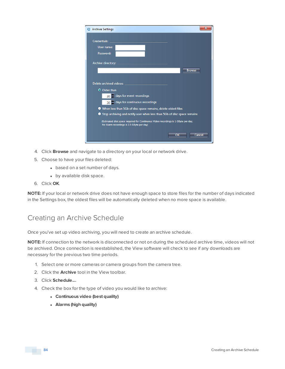 Creating an archive schedule | Avigilon View User Manual | Page 84 / 127