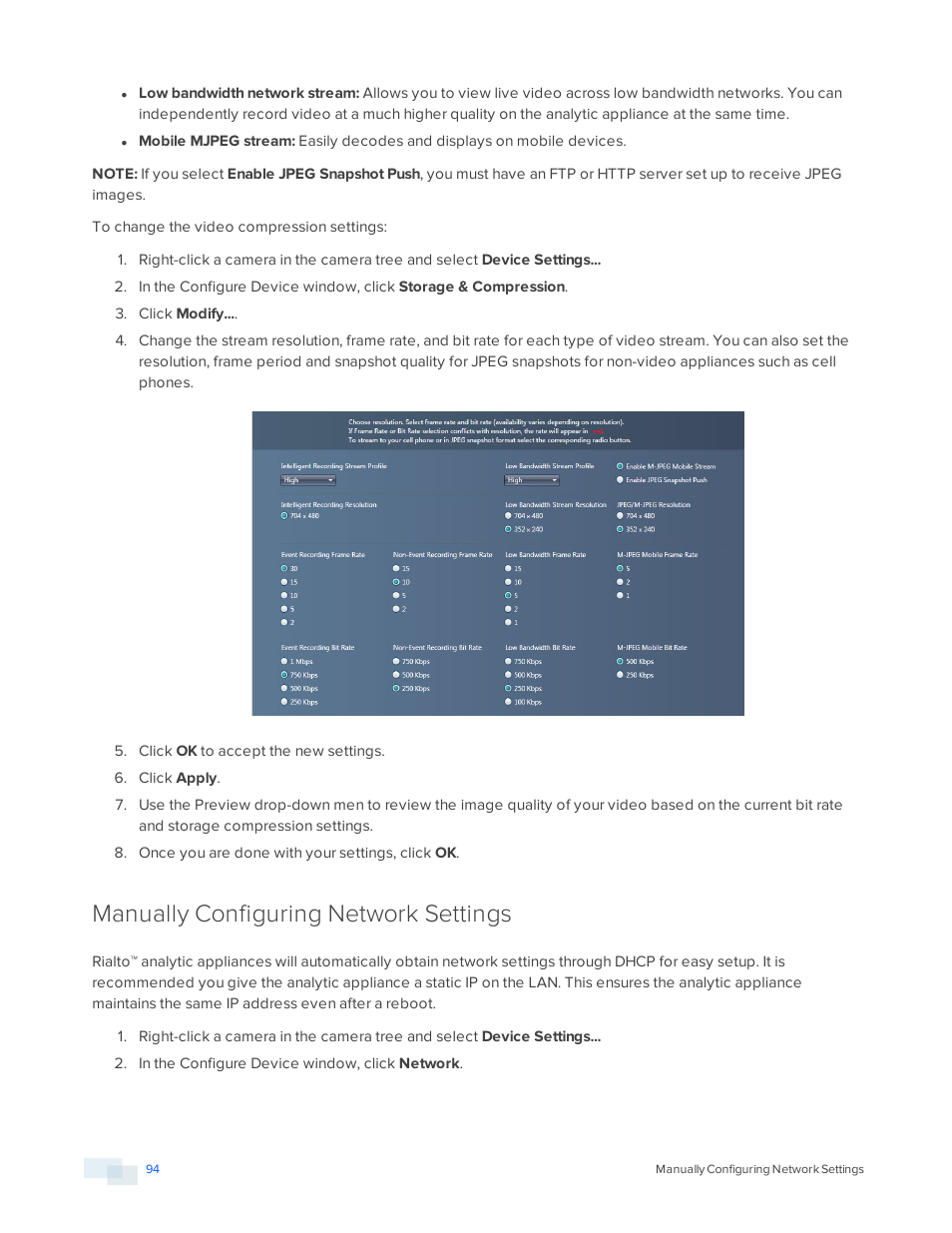 Manually configuring network settings | Avigilon View User Manual | Page 94 / 127