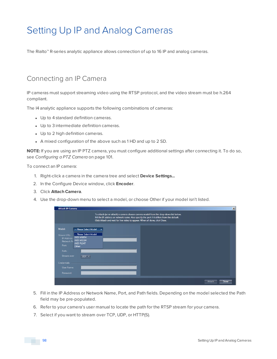 Setting up ip and analog cameras, Connecting an ip camera | Avigilon View User Manual | Page 98 / 127