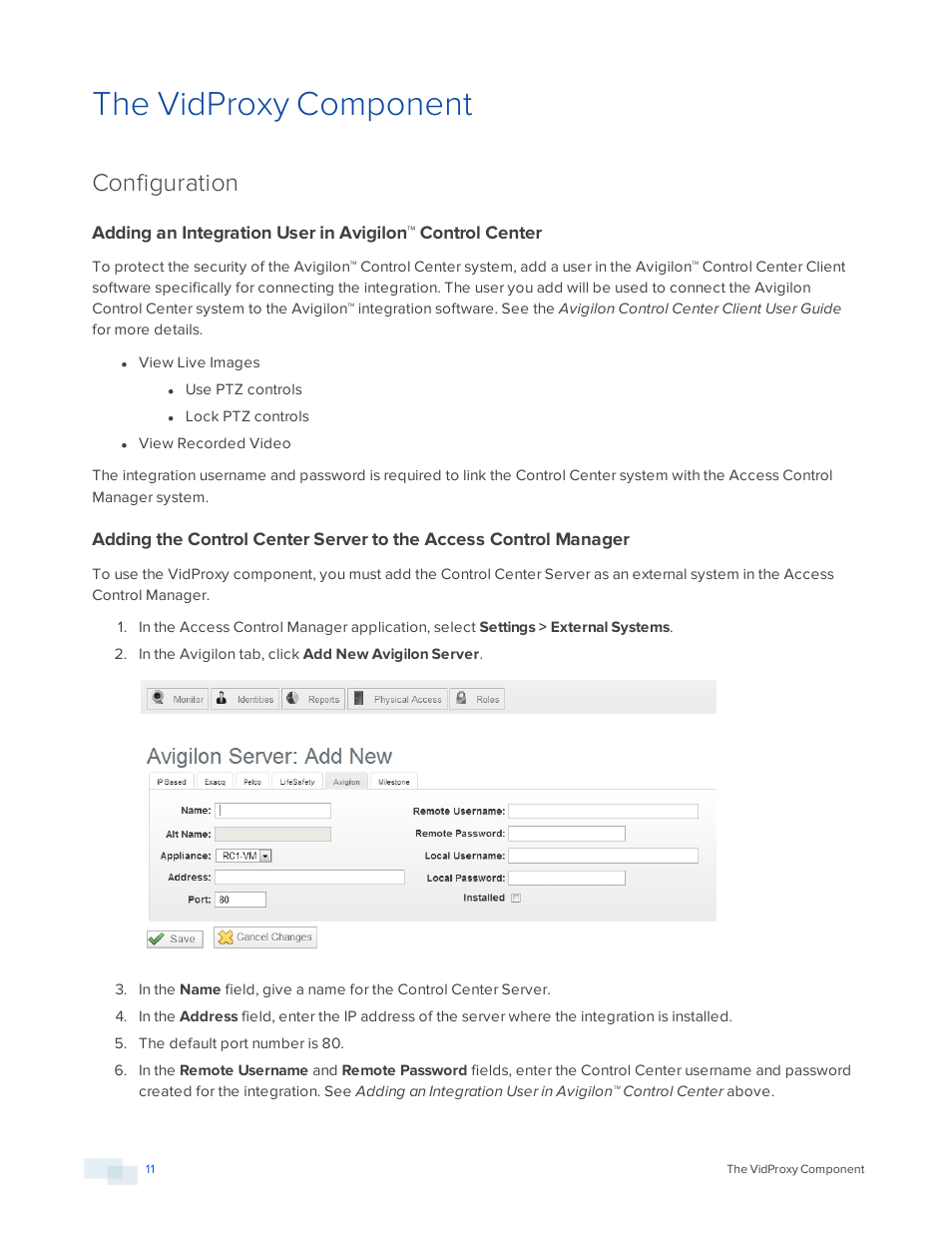 The vidproxy component, Configuration | Avigilon Access Control Manager Integration User Manual | Page 14 / 17