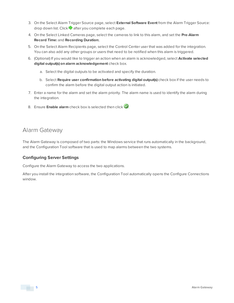 Alarm gateway, Configuring server settings | Avigilon Access Control Manager Integration User Manual | Page 8 / 17