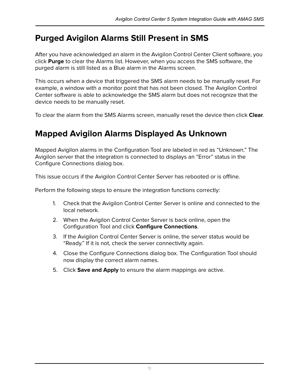 Purged avigilon alarms still present in sms, Mapped avigilon alarms displayed as unknown | Avigilon AMAG Symmetry 7 Integration User Manual | Page 17 / 18