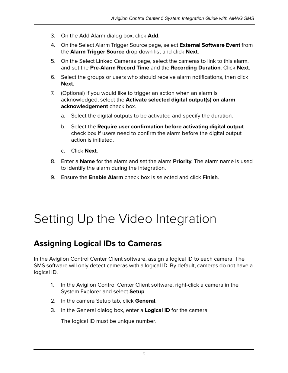 Setting up the video integration, Assigning logical ids to cameras | Avigilon AMAG Symmetry 7 Integration User Manual | Page 9 / 18