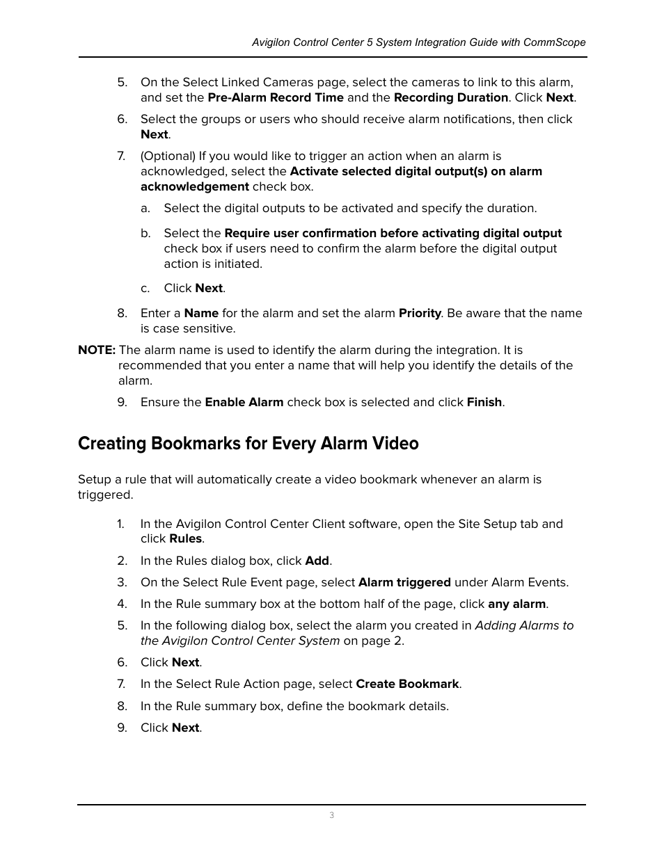 Creating bookmarks for every alarm video | Avigilon CommScope iPatch Integration User Manual | Page 7 / 12