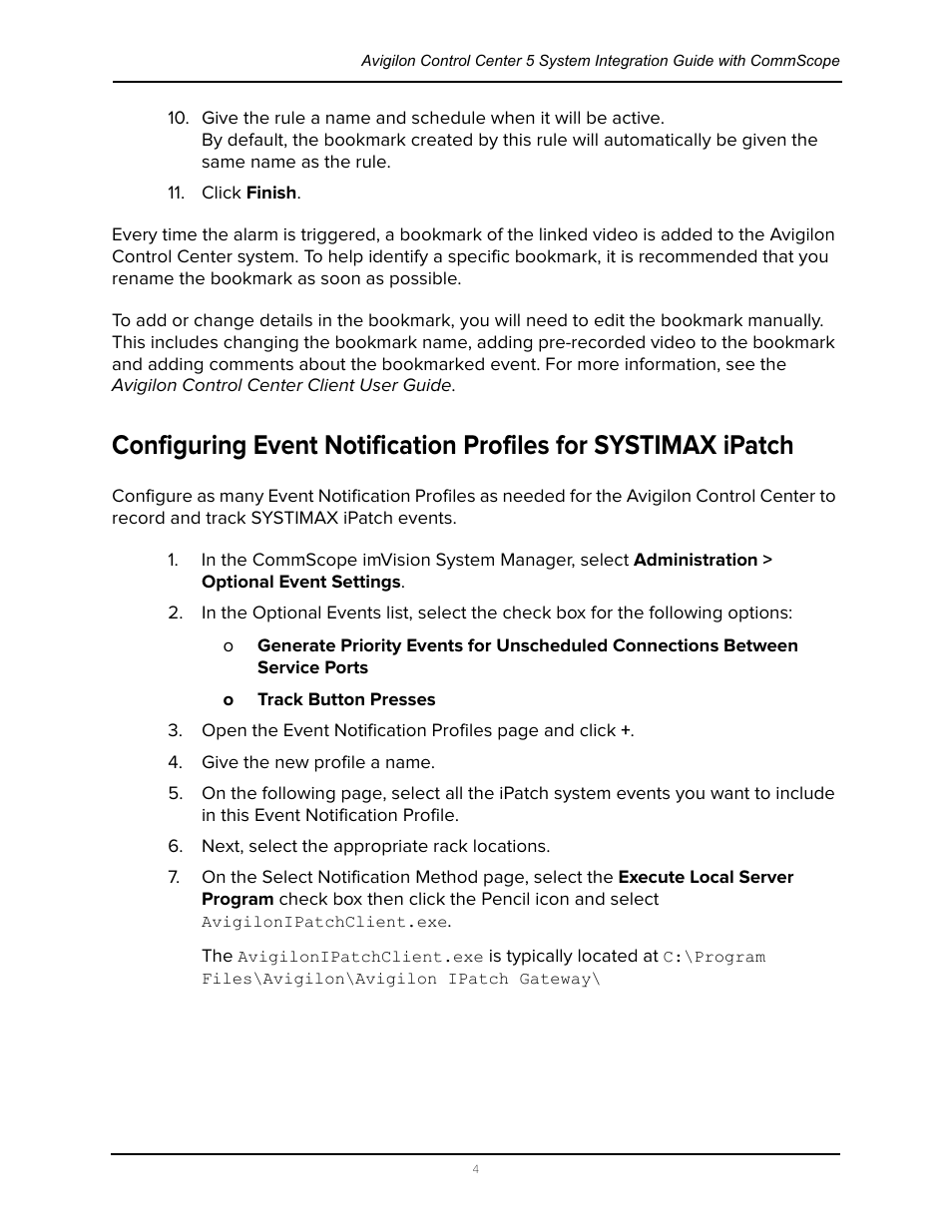 Configuring event notification profiles, For systimax ipatch | Avigilon CommScope iPatch Integration User Manual | Page 8 / 12