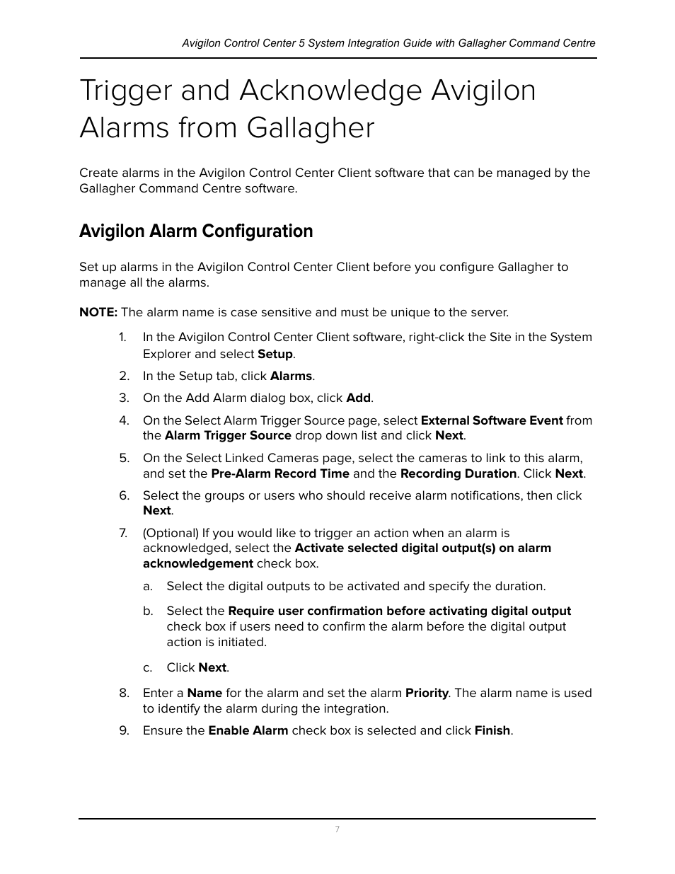 Avigilon alarm configuration | Avigilon Gallagher Command Center 7 Integration User Manual | Page 11 / 22