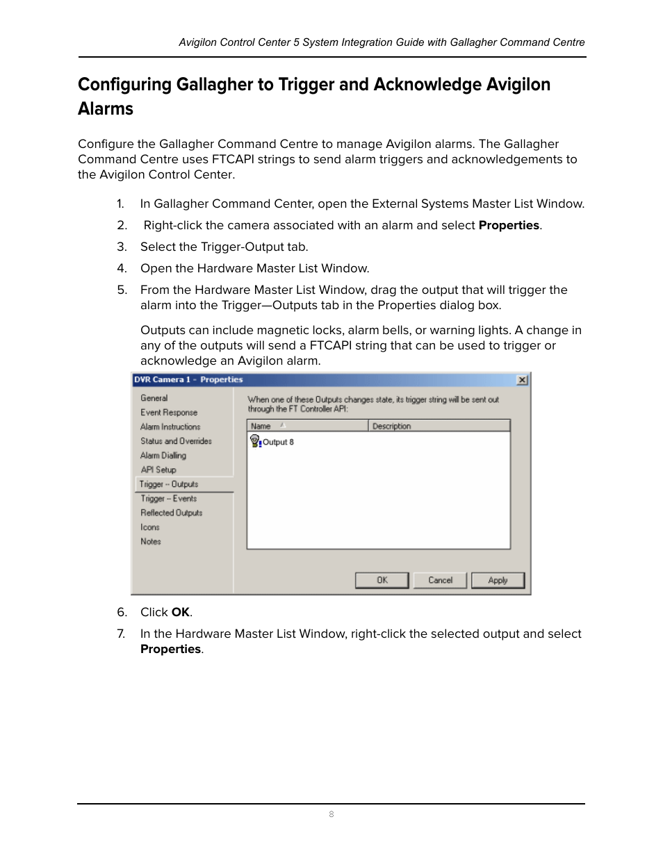 Configuring gallagher to trigger and acknowledge, Avigilon alarms | Avigilon Gallagher Command Center 7 Integration User Manual | Page 12 / 22