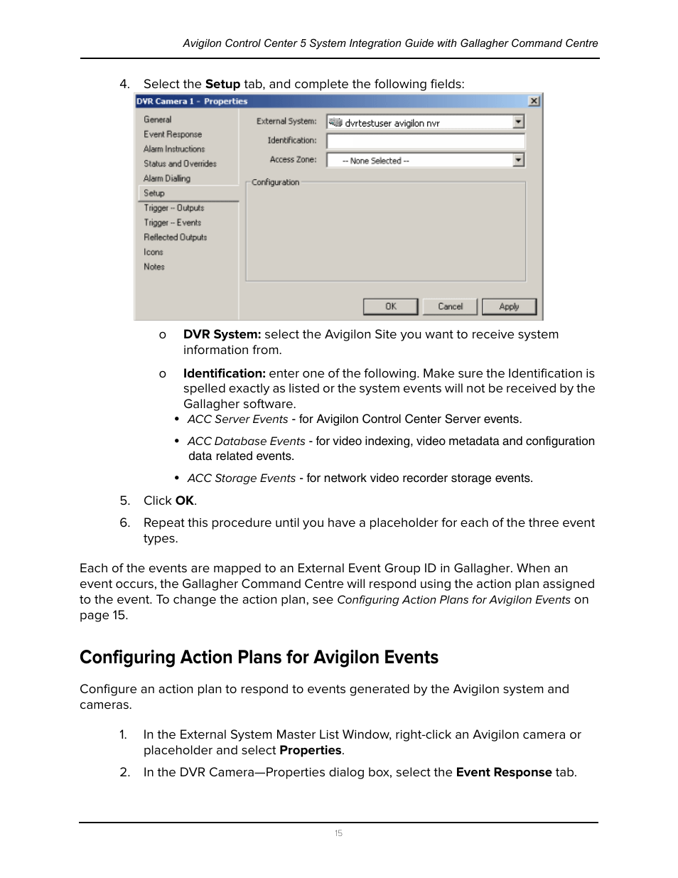 Configuring action plans for avigilon events | Avigilon Gallagher Command Center 7 Integration User Manual | Page 19 / 22