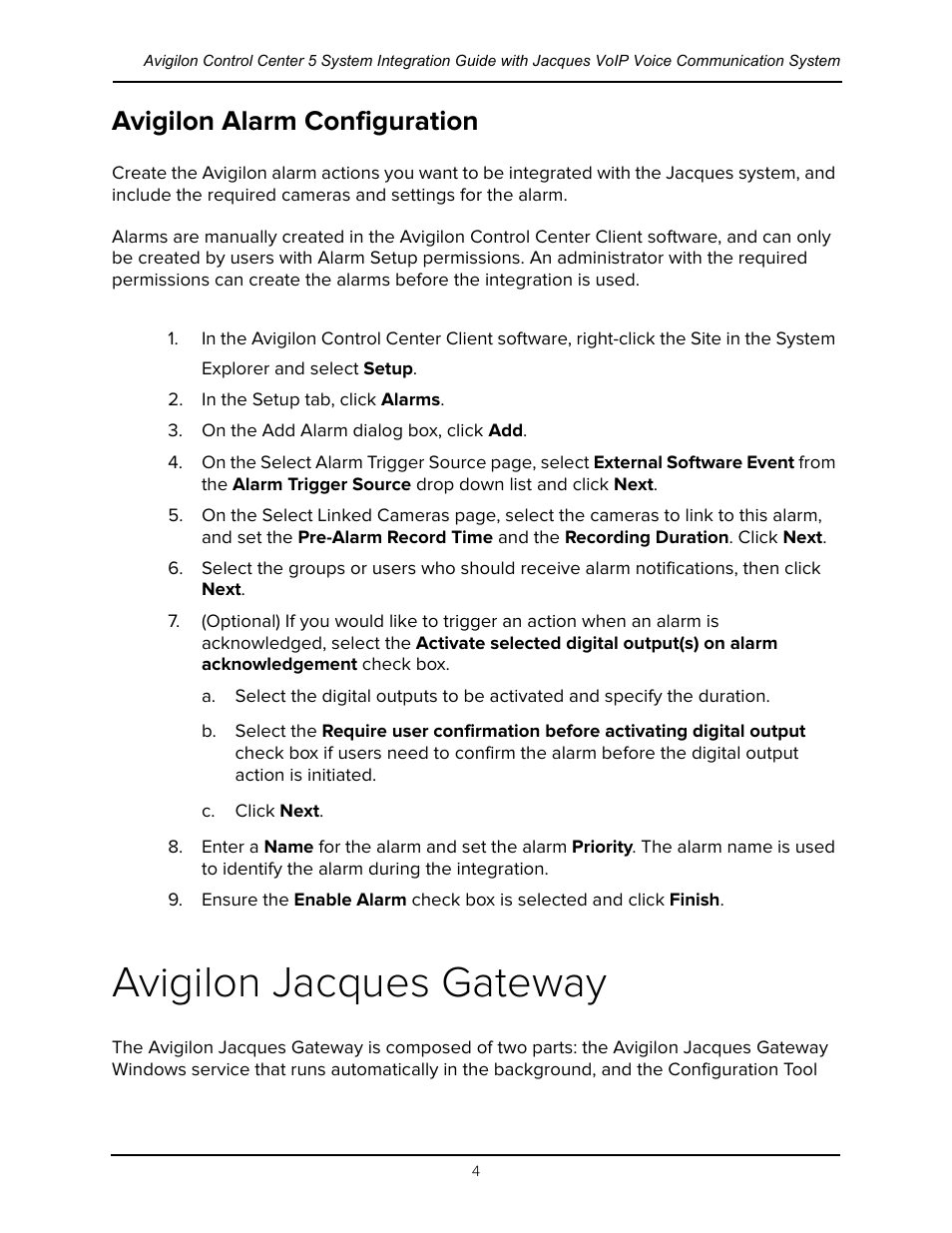 Avigilon alarm configuration, Avigilon jacques gateway | Avigilon Jacques IP Intercom Integration User Manual | Page 7 / 11