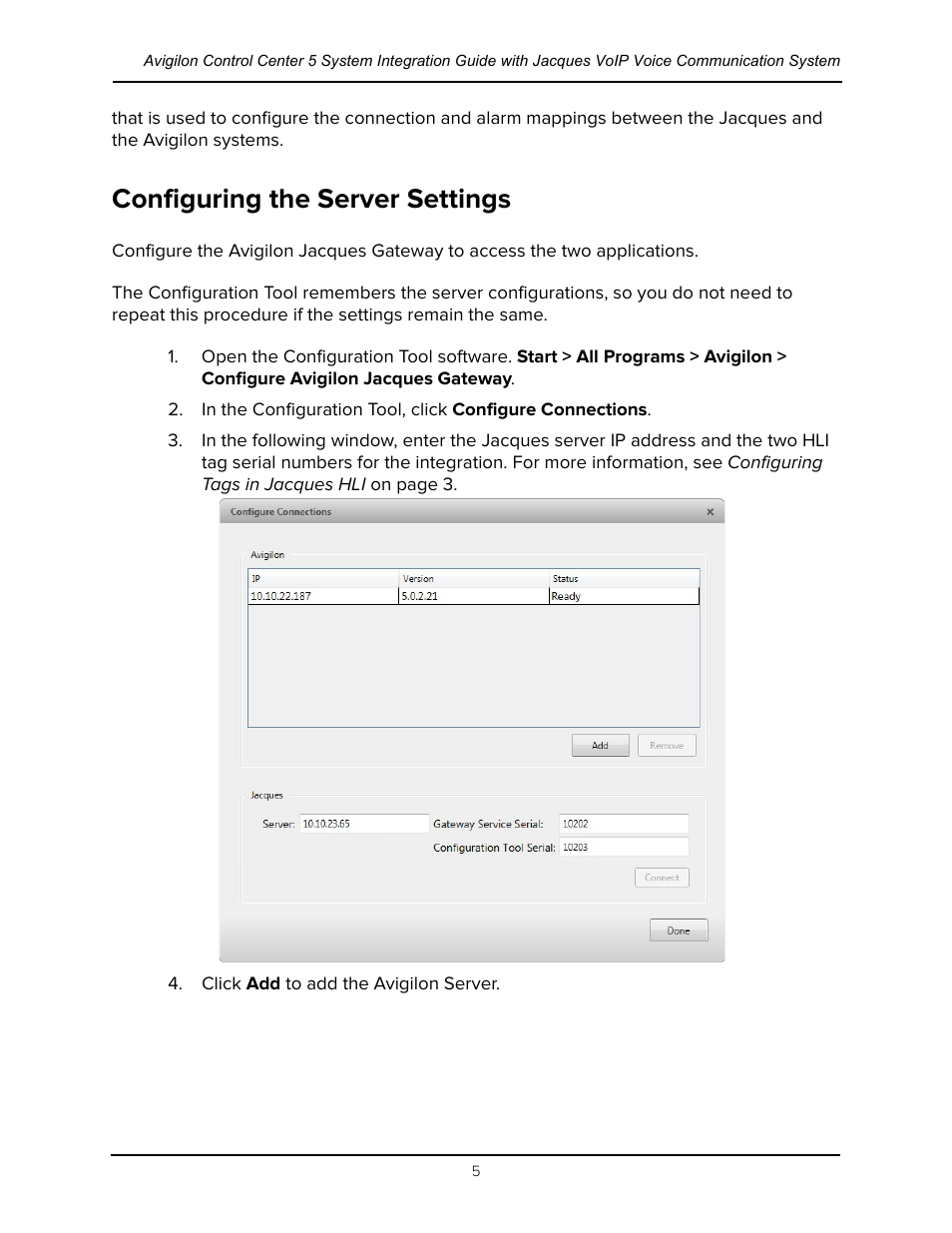 Configuring the server settings | Avigilon Jacques IP Intercom Integration User Manual | Page 8 / 11