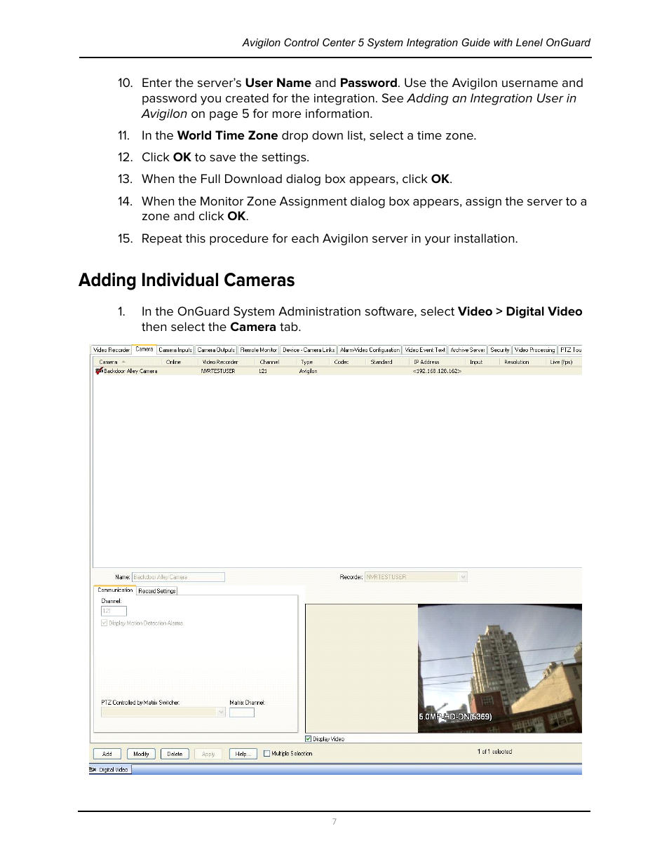 Adding individual cameras | Avigilon Lenel OnGuard Video & Event Viewer Integration User Manual | Page 10 / 15