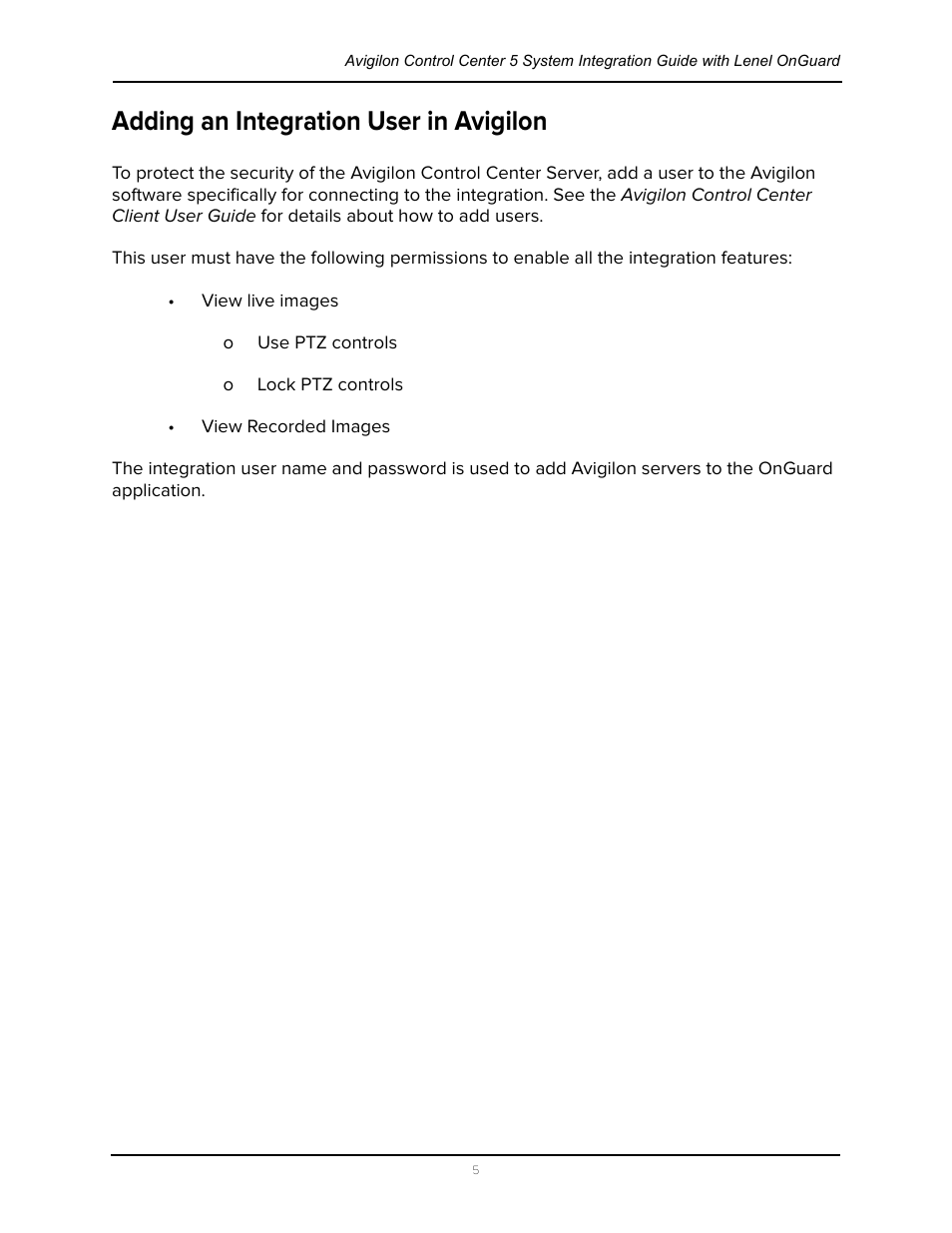 Adding an integration user in avigilon | Avigilon Lenel OnGuard Video & Event Viewer Integration User Manual | Page 8 / 15